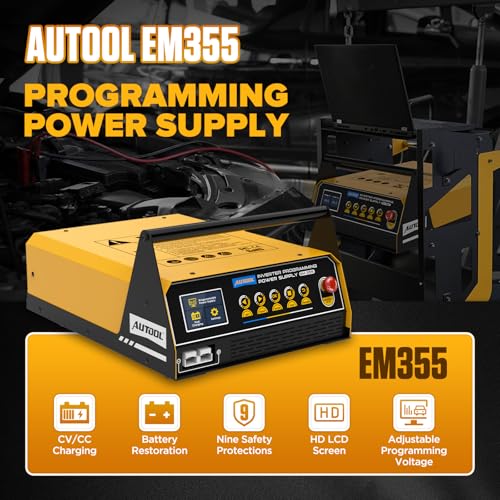 AUTOOL EM355 Programming Power Supply 12V,ECU Programming Stable Voltage Power Supply 10.8–16V,Fast Smart Battery Charger with Pulse Repair,AGM Gel EFB Lead-Acid Battery Charger for Automotive