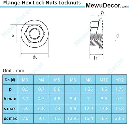 M6 Serrated Flange Nuts Flanged Locknuts, Stainless Steel 18-8 (304), Black Oxide, 50 PCS - color: Black, size: M6