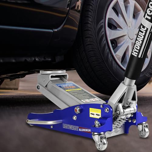 Gecheer Hydraulic Low-Profile Racing Floor Jack – 1.5 Ton (3000 lb) Capacity, Aluminum and Steel Construction, 3.5 in to 14 in Lift Range, Dual-Piston Quick Lift Pump, Blue