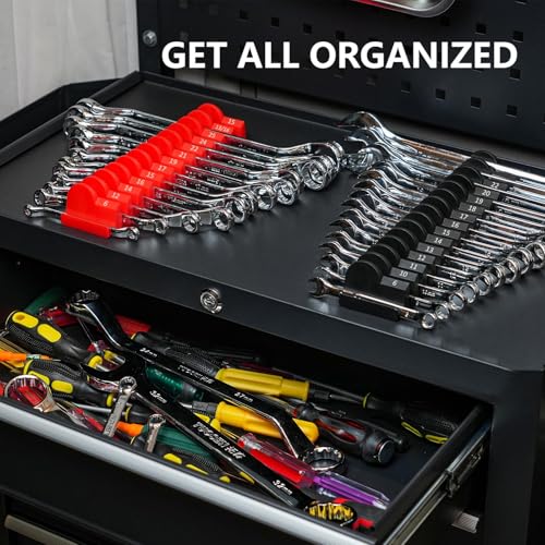 DEHOYI 48 pcs Magnetic Modular Wrench Organizers for Tool Drawers - Wrench Rack with Metric&SAE Labels, Perfect Tool Storage Holder with Magnet. Gift for mechanics (Red) - style: Magnetic (48 pcs Red)