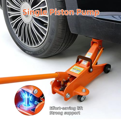 Low Profile Hydraulic Floor Jack, 2 Ton, 5-1/8"-13" Lift | 4000LB Capacity, Overload Safety Valve, Swivel Casters, Heavy-Duty Steel, For Sedans, SUVs Trucks