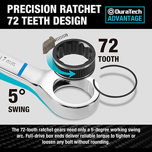 DURATECH 32-Piece Ratcheting Combination Wrench Set | 20PCS Combo Wrench Set & 12PCS Stubby Wrench Set, SAE & Metric, CR-V Steel, with Rolling Pouch - size: Metric&SAE(32 PCS)