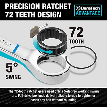 DURATECH 32-Piece Ratcheting Combination Wrench Set | 20PCS Combo Wrench Set & 12PCS Stubby Wrench Set, SAE & Metric, CR-V Steel, with Rolling Pouch - size: Metric&SAE(32 PCS)