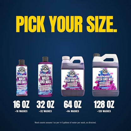 Chemical Guys, Extreme Bodywash & Wax Car Wash Soap, Grape Scent, 1 Gallon | Thick clinging foam in cannons, guns or buckets, carnauba adds gloss, gentle on wax and sealant, grape scent - size: 128 Ounce (Pack of 1)
