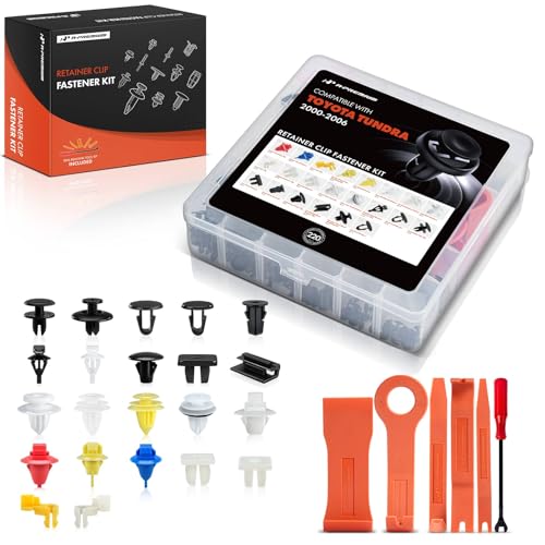 A-Premium 220PCS Retainer Clip Kit Compatible with 2000-2006 Toyota Tundra | Door Trim Panel Weatherstrip Hood Fender Splash Windshield Wheel Tail Light, Push Pin Nylon Rivet Fastener, w/Removal Tool