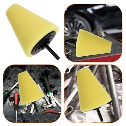 Housoutil Conical Sponge Buffing Wheel Polishing Pads Kit for Car Wheel Hub Detailing and Maintenance, Versatile and Easy to Install Drill Buffing Kit Yellow Sponge Material
