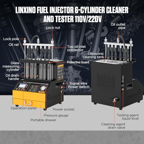 GDI Fuel Injector Cleaner& Tester FEI FSI 6 Cylinders Upgraded Ultrasonic Fuel Injector Cleaning Machine CT500 Car Fuel Injectors Cleaner Kit Tool 12V/70V/120V