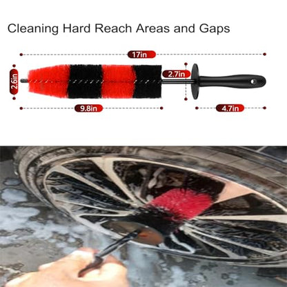 Fitosy Wheel Rim Brush, Soft Bristle Long Car Tire Washing Tool | Detailing for Exhaust Tips Engine, Vehicle Motorcycles Auto Truck SUV RV, No Scratches