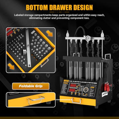 AUTOOL CT450 Fuel Injector Tester & Cleaner, 6-Cylinder Ultrasonic Injector Cleaning Machine with Heating, GDI EFI FSI Compatible, 3 Cleaning Modes & 10 Test Functions, 12V/70V/120V Output