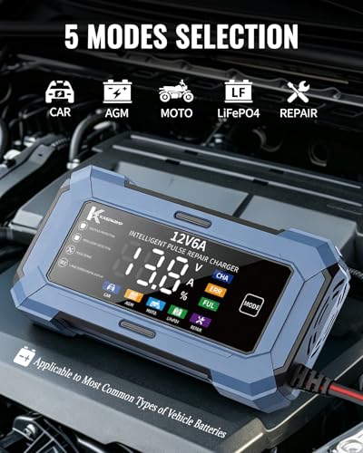 Car Battery Charger Battery maintainer for Automatic trickle Charger with Pulse Repair & Digital Display trickle Charger for car Battery 12v 6A Compatible with CAR AGM Moto LiFePO4 Batteries - color: Gray-blue