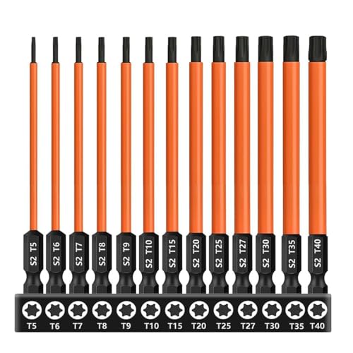 13pcs Torx Screwdriver Bit Set (T5-T40) Magnetic S2 Steel Torx Head Drill Bit Set CNC Machined 6-Point Star Bit Set 1/4'' Hex Shank Impact Bit for Impact Driver (3 Inch/ 75mm Length) - size: 3 inch / 75mm