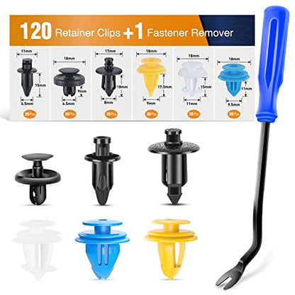 GOOACC 120PCS Car Bumper Retainer Clips & Fasteners Rivet Kit 6.5mm 8mm 9mm 9.5mm 11mm for Toyota Dashboard Panel Front Fender Lining Front Bumper Door Trim Panel, with 1PC Fastener Remover (GRC-151) - color: 120 Clips + Remover