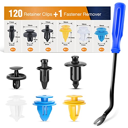 GOOACC 120PCS Car Bumper Retainer Clips & Fasteners Rivet Kit 6.5mm 8mm 9mm 9.5mm 11mm for Toyota Dashboard Panel Front Fender Lining Front Bumper Door Trim Panel, with 1PC Fastener Remover (GRC-151) - color: 120 Clips + Remover