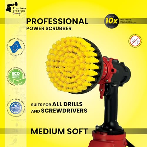 Premium Drill Brush Professional – Medium-Soft 5 in Yellow | Scratch-Free Cleaning Brush for Tile, Grout, Bathtub, Shower, Fibreglass and Ceramic Surfaces - color: Yellow