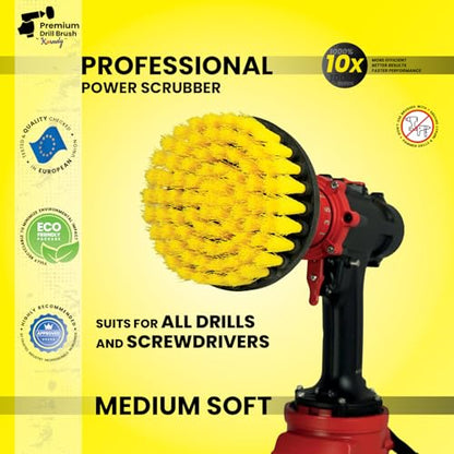 Premium Drill Brush Professional – Medium-Soft 5 in Yellow | Scratch-Free Cleaning Brush for Tile, Grout, Bathtub, Shower, Fibreglass and Ceramic Surfaces - color: Yellow