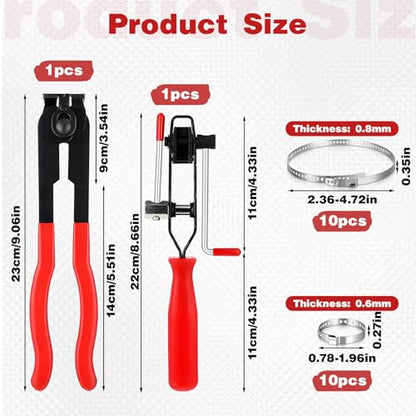 22 PCS Universal CV Joint Boot Clamp Pliers Kit, CV Boot Band Pliers with 20PCS Crimp Bands, Band Clamps Ear Type Extension for Most Cars