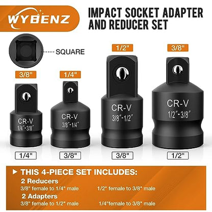 WYBENZ 6PCS Impact Socket Adapter and Reducer Set, 1/4" 3/8" 1/2" 3/4" Impact Adapter Set with Storage Case, Impact Driver & Wrench Conversion Kit Socket Reducer Set Mechanic tools - style: 6 Pcs