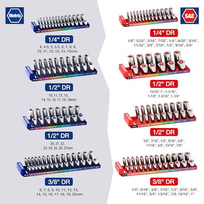 WORKPRO Socket Organizer Set, 8PC Socket Holder, 1/4", 3/8", 1/2" Drive Metric & SAE Socket Trays, Impact Socket Organizer for Tool Box Drawer, Socket Storage Holds 176 Pieces (Socket not Included) | Fits Impact Sockets, Metric & SAE Socket Trays, Holds 1