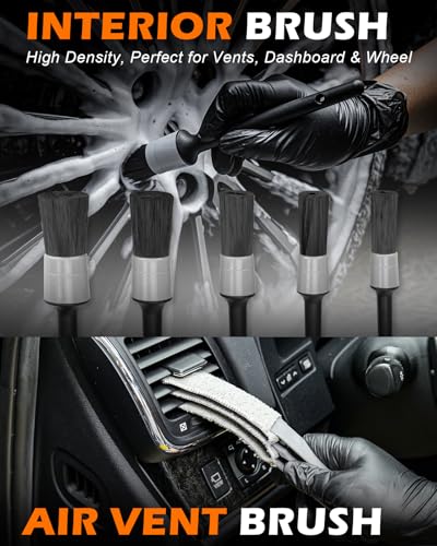 Windshield Cleaner Tool, 18Pcs Car Interior Detailing Brush Set, Inside Windshield Cleaning Kit with 200g Cleaning Gel, Duster Brush, 2 Microfiber Pads, Car Detailing Supplies for Men (Gray) - size: 18PCS