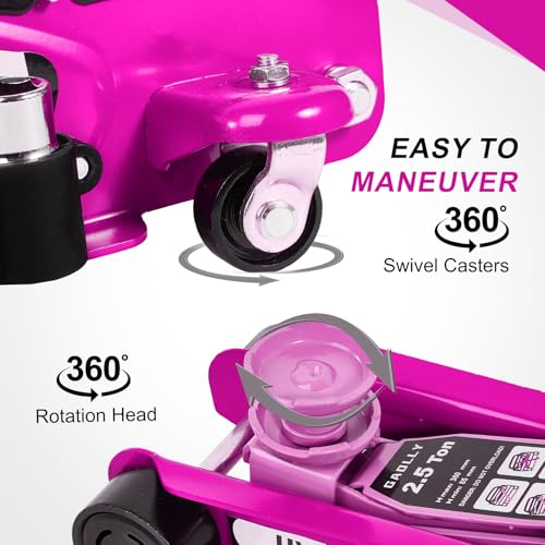 Floor Jack Kit 2.5 Ton (5,500 lbs) | Car Jack - Hydraulic Low Profile Trolley Jack - Tire Tool for SUV and Auto with Lug Wrench Pink - color: Pink
