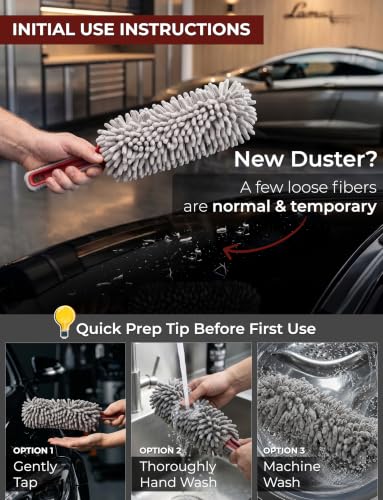 TAKAVU Car Duster Interior, 360° Microfiber Fingers, Lint & Scratch Free | Unbreakable Comfort Handle Duster, Includes Microfiber Towel, Lint-Free & Safe for Car & Home Interior, Gray - size: Microfiber Chenille