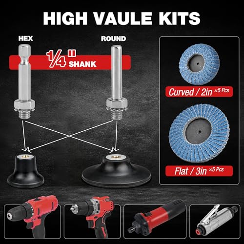 EZARC 10PCS Mixed Flap Disc Set for Die Grinder, 3" Flat & 2" Curved Zirconia Sanding Discs with Holder and 1/4" Shanks, 40 Grit Roll Lock Quick Change Grinding Wheels for Weld Rust Paint Removal - size: 40Gr 10P