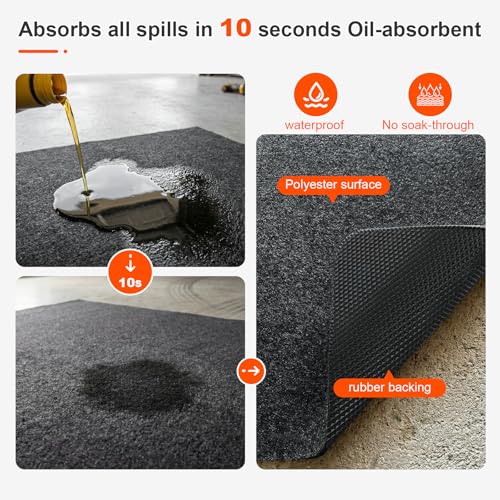 Heavy Duty Garage Floor Mat Under Car 7.9" x16FT Oil Spill Mat for Garage Floor, Extra Thick Absorbent with Anti-Slip Rubber Backing, Reusable Under Car Leak Pad - size: 7.9"x16FT