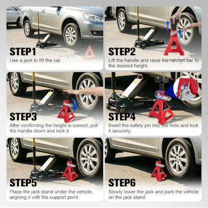 YATOINTO 3 Ton Jack Stands with 2 Crossbars & Double Locking for Car,2-Pack | 11.18"-17.04" 6 Level Adjustable,3MM Rubber Pads Prevent Scratches,Heavy Duty Steel,Red，Trucks,Home,Garage,SUV,UTV/ATV,DIY - color: Red, size: 3 Ton Large Rubber Pads with Cross
