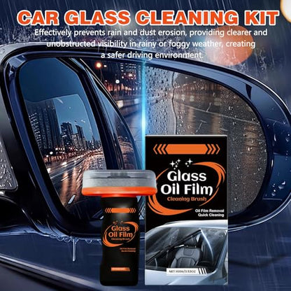 2PC Glass Oil Film Remover for Car, 100ml Roll-On Glass Compound with Cleaning Board, Windshield Cleaner Tool for Automotive Windshield/Window/Mirror Cleaning