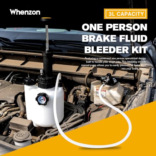 3L Manual Brake Bleeder Kit, Brake Bleeder Fluid Pump with 1L Brake Fluid Bleed Bottle for Most European Brake Mast Cylinder Reservoirs One Person Brake Bleed Vacuum Pump