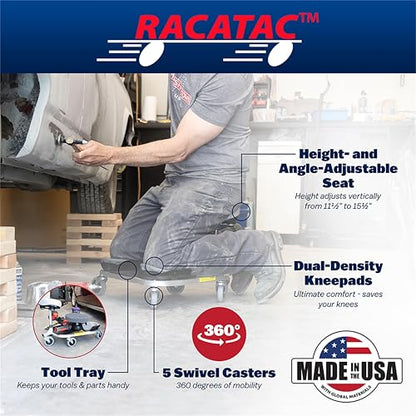 RACATAC Kneeling Sitting Creeper, 2 Inch Casters, Knee Pads, Adjustable Seat, Assembled in USA, 01RAC - size: 2 Inch, style: Standard