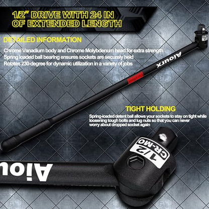 1/2" Drive 25-Inch Breaker Bar, Heavy Duty Extension Breaker Bar with 250° Swivel Head, CR-MO Steel, Defeats Rusted and Frozen Fasteners - size: 1/2" 25 inch