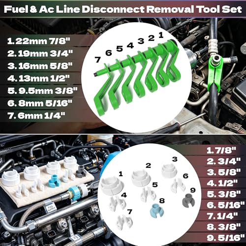 KJE 45PCS Master Quick Fuel Line Disconnect Tool Set – Complete Automotive Disconnect Tool System for A/C, Fuel & Transmission Lines, Fuel Line Removal Tool Compatible with Ford, GM & Chrysler - size: 45PCS