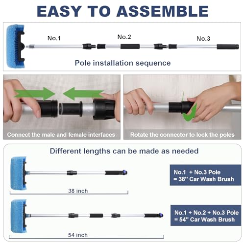 Car Wash Brush with Long Handle for Car Truck Boat RV SUV Washing (Blue, 54") - color: Blue, size: 54"