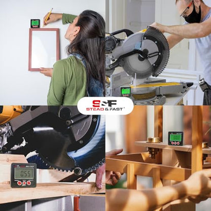 S&F STEAD & FAST Digital Angle Finder Magnetic with Case & Backlit LCD | Self-inverting display, ±0.2° accuracy, Absolute & Relative, Hold & Zero, Auto-off, IP54, for Woodworking & Construction - color: Black