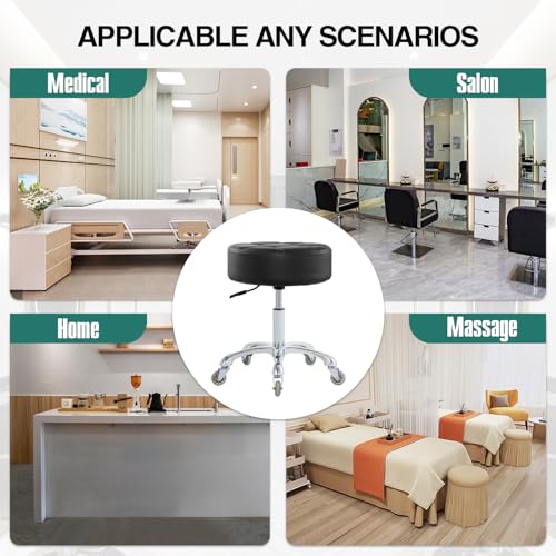 Ainilaily Rolling Stool with Wheels Adjustable Height, Roller Stool for Massage Medical Tattoo Spa Heavy Duty Swivel Desk (Super Thick Cushion, Black) - color: Black