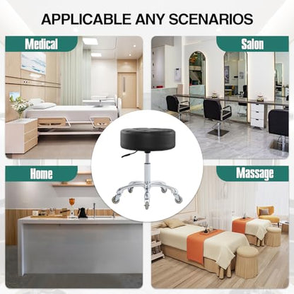 Ainilaily Rolling Stool with Wheels Adjustable Height, Roller Stool for Massage Medical Tattoo Spa Heavy Duty Swivel Desk (Super Thick Cushion, Black) - color: Black