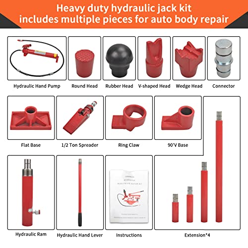 10 Ton Porta Power Hydraulic Jack 2M(78.7in) Welded Car Bottle Auto | Body Frame Repair Kit Air Pump Lift Ram for Load Truck Bed Unloader Farm and Oil Hose Hydraulic Ram Equipment Construction - size: 10 Ton