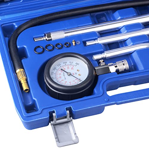 DAYUAN Professional Petrol Engine Compression Tester Kit (Dark Blue- 11Pcs) | Dual Scale Gauge, 0-300 PSI/0-20 Bar, Reinforced Rubber Hose - color: Dark blue- 11Pcs