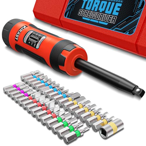 32 PCS 1/4" Drive Long Shank Torque Screwdriver, 2-22 Inch Pound Torque Screwdriver Set with S2 Bits and Socket Adapter for Maintenance, Tools, Bike Repairing and Mounting - size: 2-22 in.-lb. L