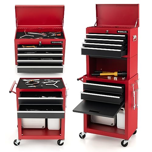 ERGOMASTER Rolling Tool Chest - Removable Top Box Large Bottom Cabinet with Casters and Lock System Tool-Box - Heighten 6-Drawer Red - color: Black&red, size: 6-Drawers