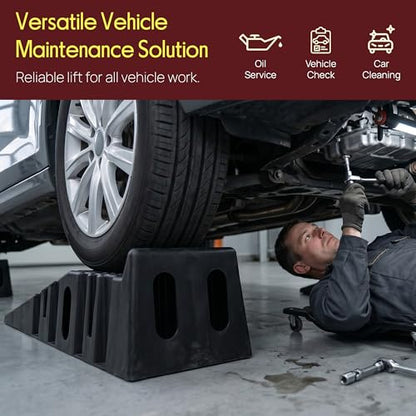 Pyle Heavy Duty Vehicle Ramps | 13000 lb Capacity Car Ramps for Low Clearance Vehicles with 6.3 Inch Lift and 17° Incline | Portable Non-Skid Car Ramps for Oil Changes, 2-Pack, Black.