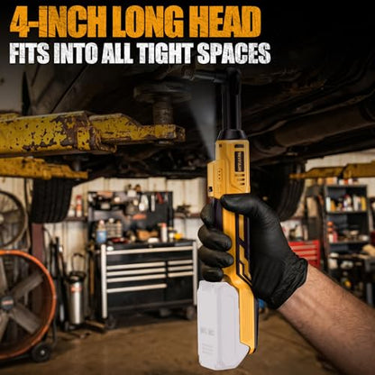 3/8" Cordless Power Ratchet Wrench Compatible with Dewalt 20V Battery (Tool Only), 60FT Torque, 0-400RPM Variable Speed Motor, Extended Wrench with 7 Sockets, 1/4" Adapter, 3" Extension Bar