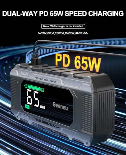 Car Battery Charger Jump Starter, 8000A Portable Jumper Starter with PD 65W Quick Charger, Jump Box 12V Battery Booster Jump Pack for All Gas/10L Diesel,Large Screen,150W DC, Lights - color: Gray
