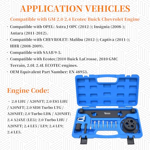 Camshaft Actuator Locking Timing Tool Kit, Compatible with GM Ecotec Buick Chevrolet GMC Ecotec 2.0 2.4 Engine, Replace EN48953, Cam Phaser Retainer Water Pump Sprocket Retainer Holding Tool - size: For GM 2.0 2.4