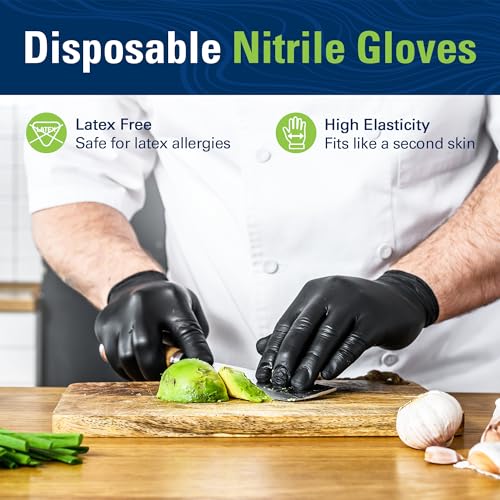 SWIFTLITE Black Nitrile Gloves, Food Safe Disposable Gloves Latex Free, Rubber Gloves Powder Free for Cooking, Kitchen Clean - color: 05-black(small 300)