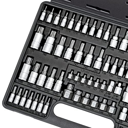 CARBYNE 74-Piece Master Torx Bit Socket Set and E-Torx Socket Set, Stubby Low Profile Super Short T10-T60, Standard T6-T70, Tamper TT6-TT70, Plus TP8-TP60, S2 Steel, Genuine Licensed Torx