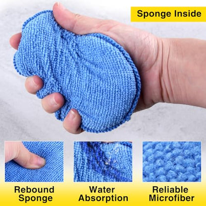Microfiber Wax Applicator Pads, 16 PCS Car Wax Applicator Pad, Round Foam Applicator Pads, Polishing Sponges Applicator for Car Detail Polishing, Buffing, and Cleaning (5" Blue, 4" Yellow)