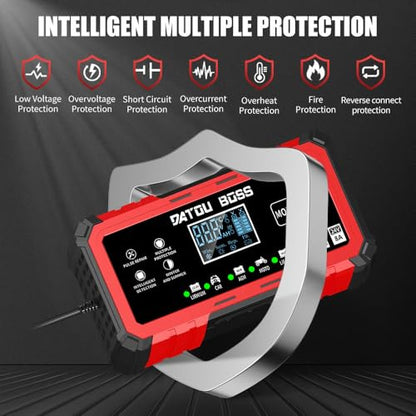DATOUBOSS 12V 15A 24V 8A Battery Charger Automotive, Smart Portable Car Battery Charger Maintainer with Pulse Repair, Trickle Charger for LiFePO4 Lithium AGM Gel Lead-Acid Marine Boat RV Truck