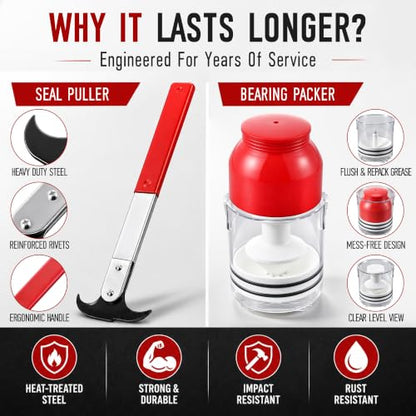 Seal Puller Tool & Bearing Packer Kit, Heavy Duty Wheel Bearing Grease Packer and Universal Gasket Remover Tool Set for Wheel Hub Lubricant Filling and Gasket Removal Automotive Repair(Heavy Duty) - style: Heavy Duty